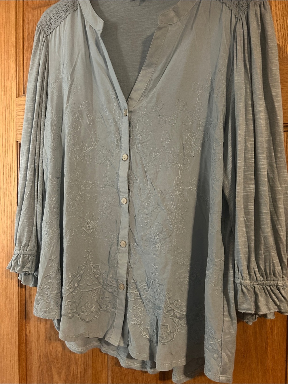 Democracy Embroidered Button-Up Top | Size XL - Picture 2 of 7
